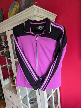 Made For Life Athleisure Women's Medium Pink and Black Color Block Zip Jacket